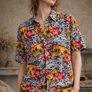 Men’s Marc Edward’s Hawaiian Rayon Button Down Shirt Size Medium